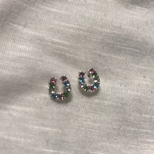Blue pink green and clear horseshoe earrings